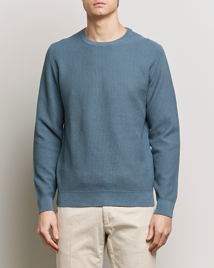 Men | Sweaters & Knitwear | Stenströms | Organic Cotton Crew Neck Mid Blue
