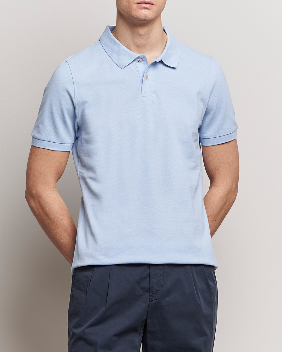Men |  | Stenströms | Organic Cotton Piquet Polo Shirt Light Blue