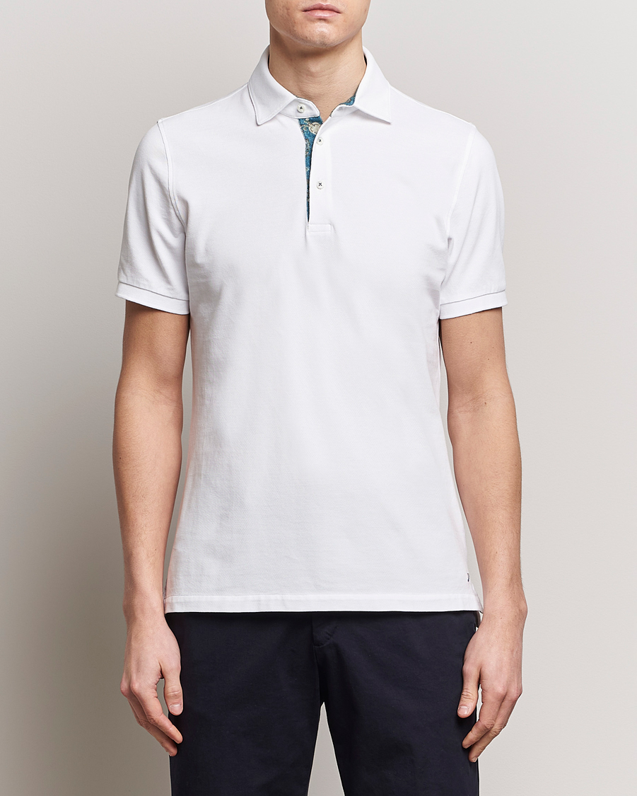 Men | Clothing | Stenströms | Cotton Pique Contrast Polo Shirt White