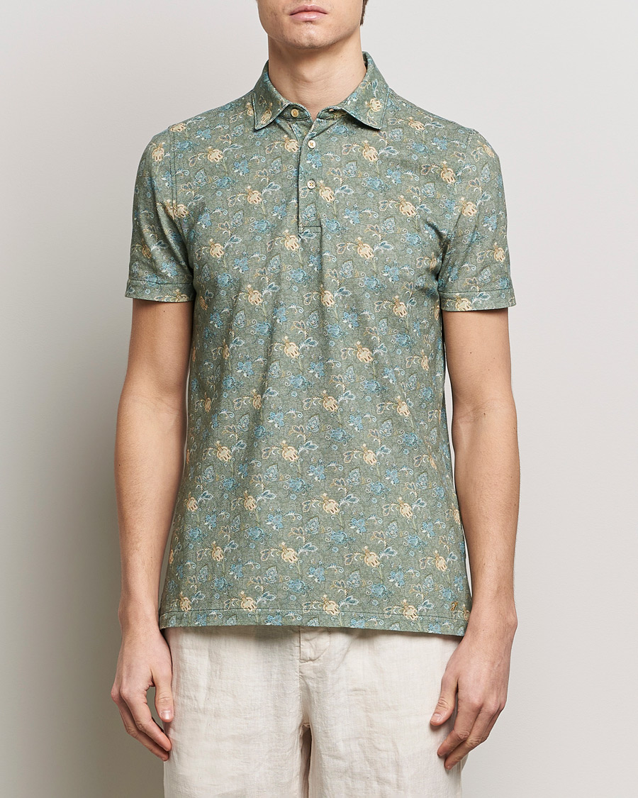 Men | Clothing | Stenströms | Cotton Pique Paisley Printed Polo Shirt Green