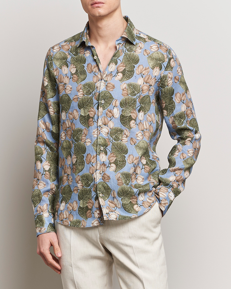 Men | Clothing | Stenströms | Slimline Cut Away Printed Flower Linen Shirt Multi