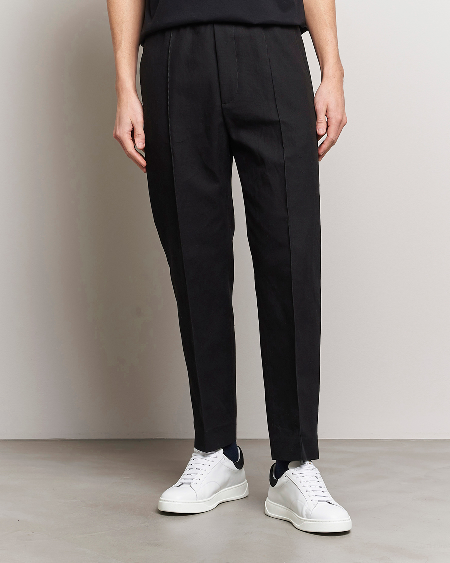 Men | Clothing | Lanvin | Cotton/Linen Drawstring Trousers Black