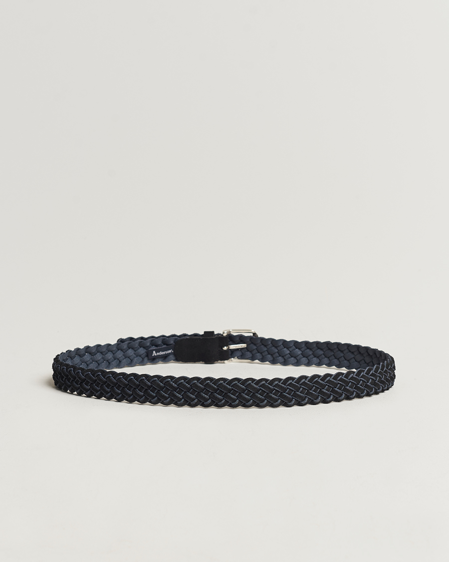 Men | Belts | Anderson's | Woven Suede Mix Belt 3 cm Navy