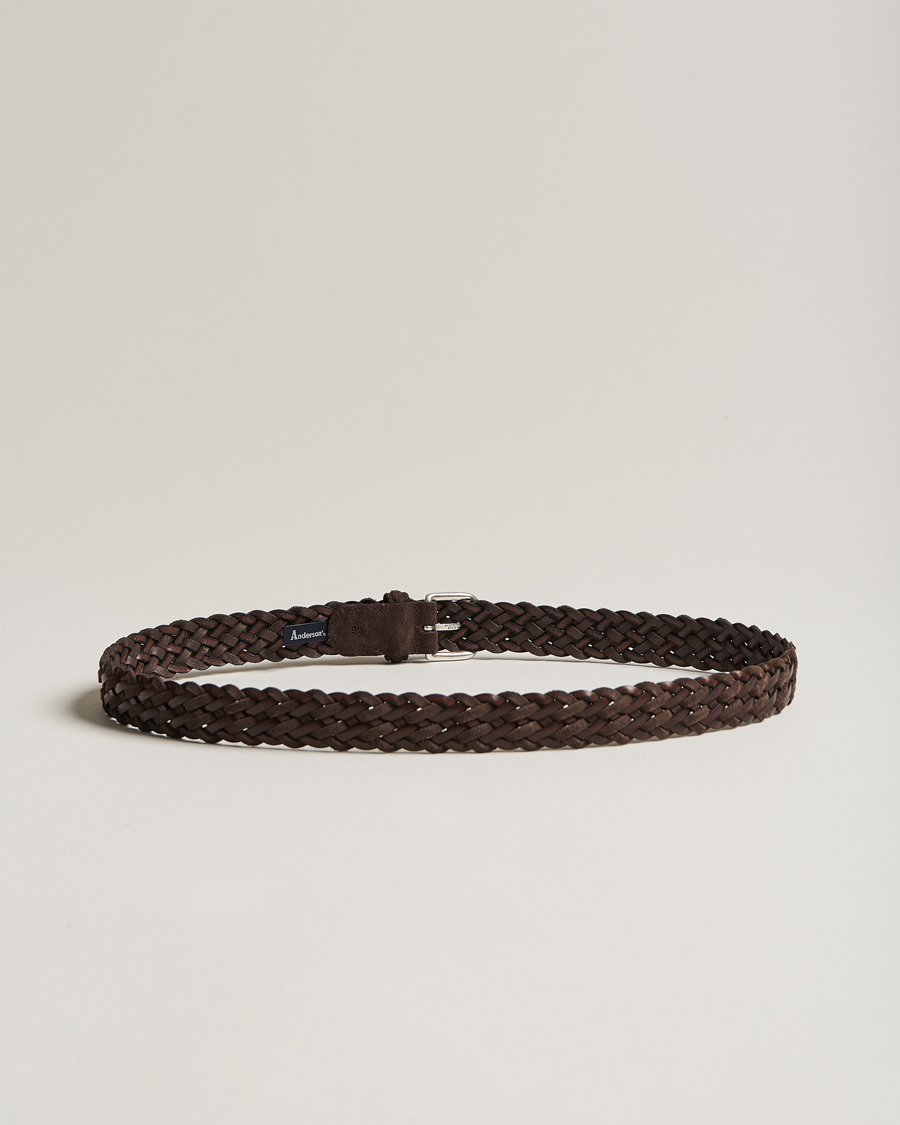 Men | Belts | Anderson's | Woven Suede/Leather Belt 3 cm Dark Brown