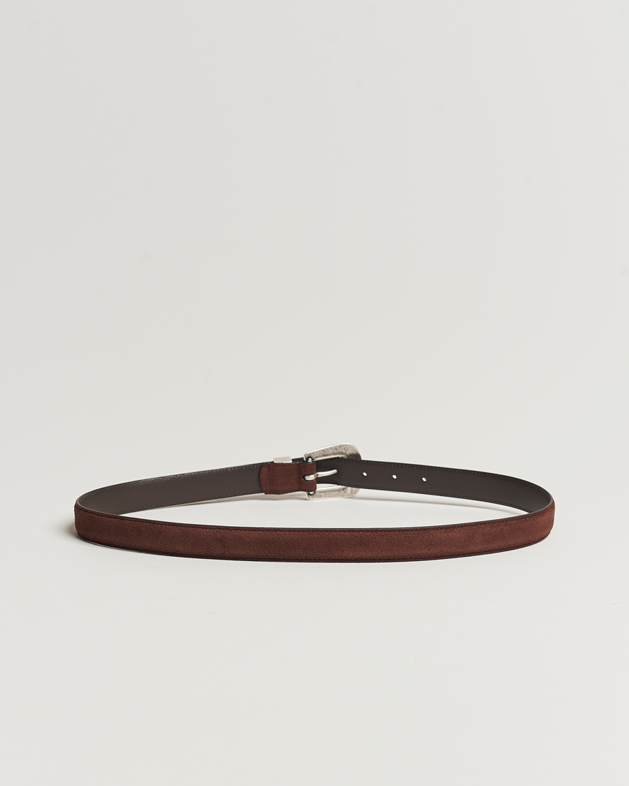 Men | Leather Belts | Anderson's | Grained Western Suede Belt 2,5 cm Dark Brown