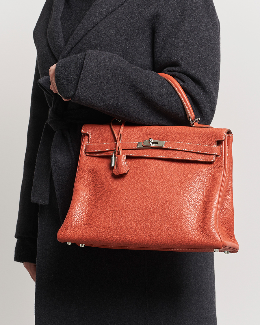Men |  | Hermès Pre-Owned | Kelly 35 Handbag Taurillion Clemence Orange 