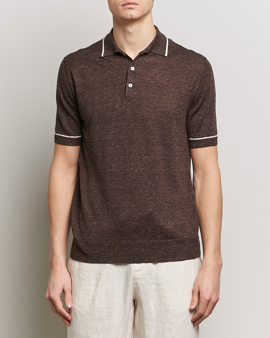 Men | Clothing | Altea | Linen/Cashmere Contrast Polo Dark Brown