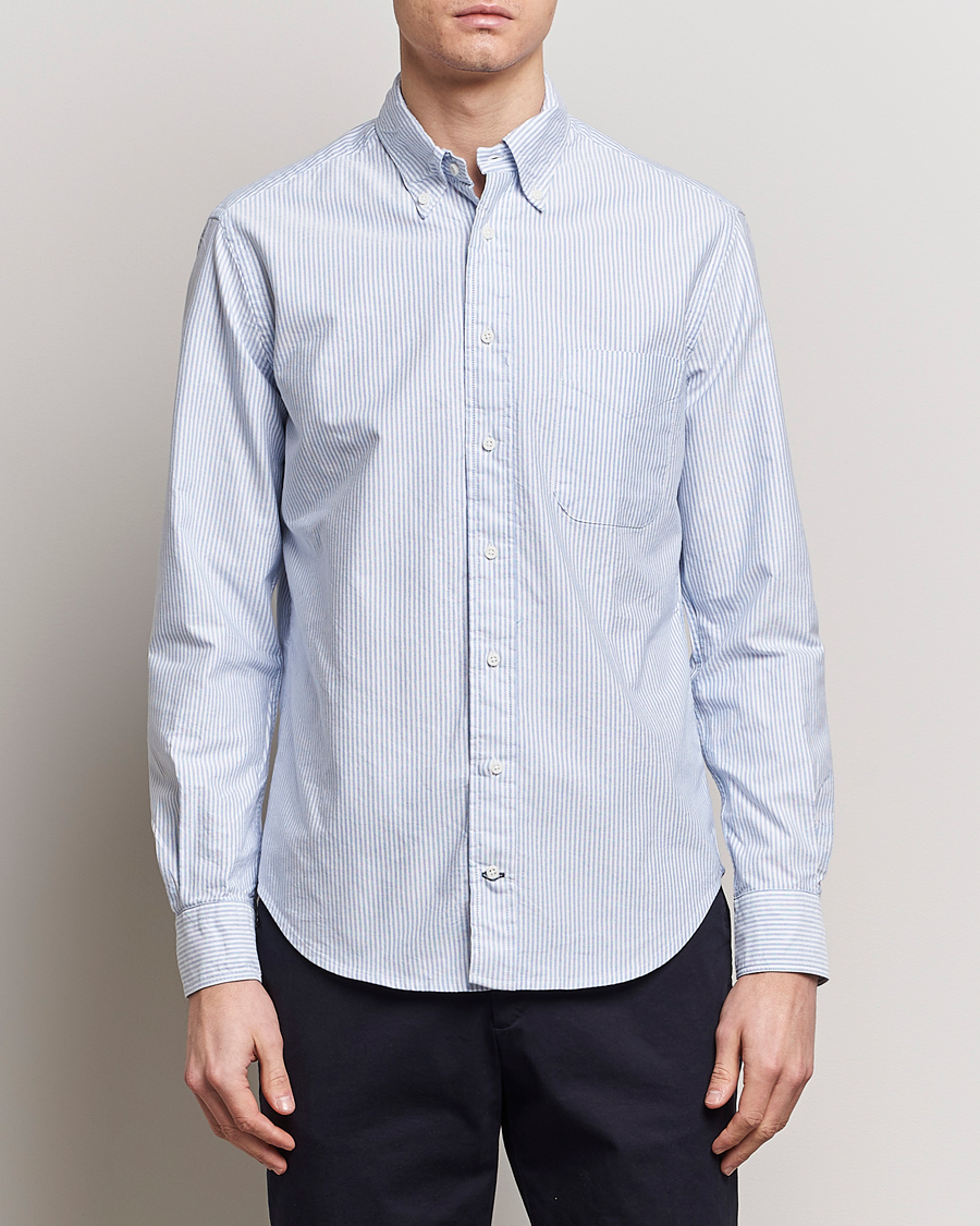 Men | Shirts | Gitman Vintage | Button Down Oxford Shirt Blue Stripe