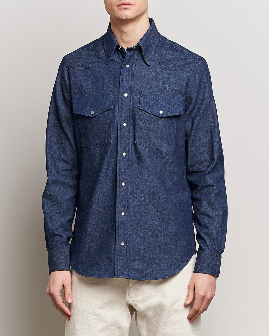 Herr | Jeansskjortor | Gitman Vintage | Denim Western Shirt Dark Indigo