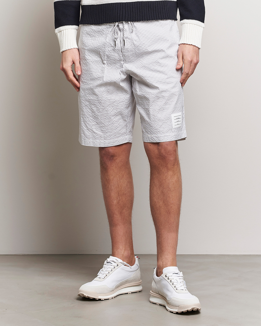 Men | Clothing | Thom Browne | Seersucker Drawstring Board Shorts Light Grey