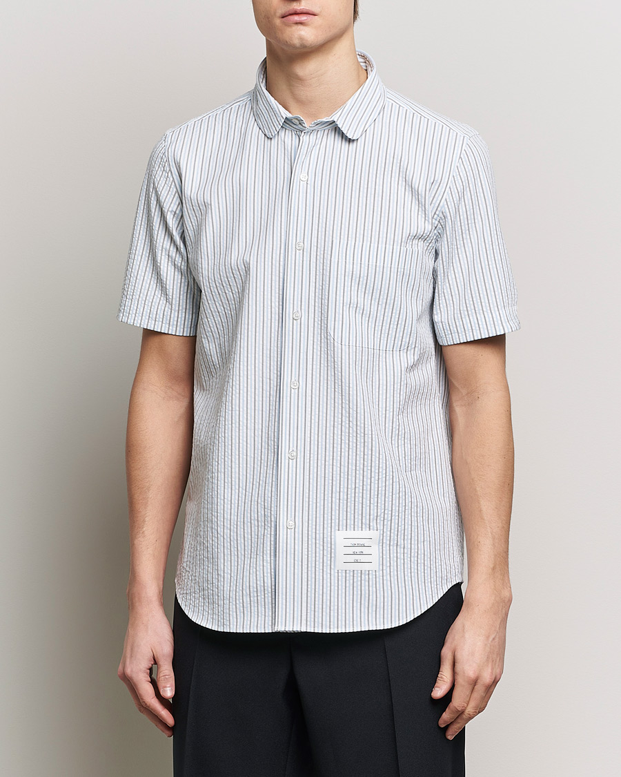 Men | Clothing | Thom Browne | Short Sleeve Seersucker Shirt Light Blue