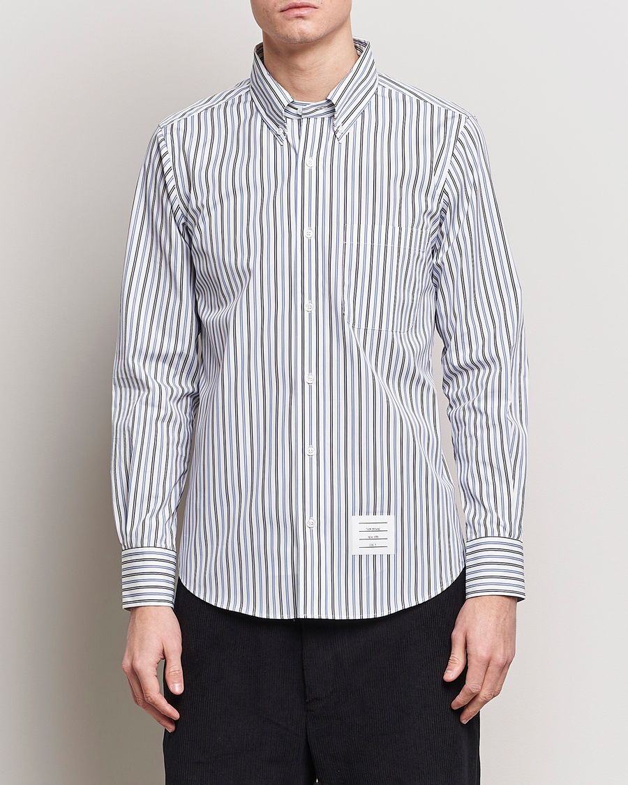 Herr |  | Thom Browne | Button Down Poplin Shirt Navy Stripes