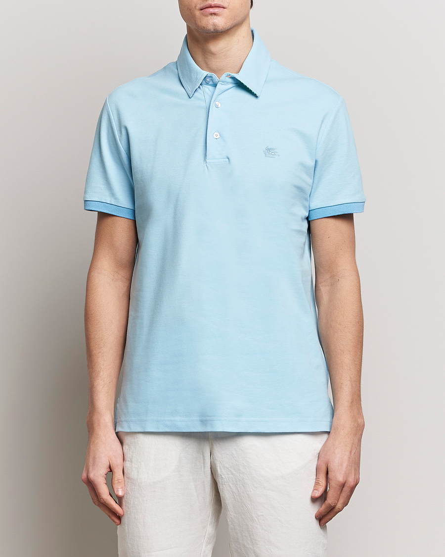 Men | Polo Shirts | Etro | Contrast Paisley Polo Azzurro