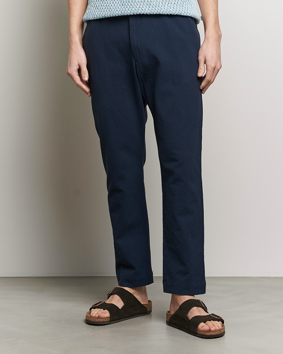 Men | Clothing | NN07 | Billie Seersucker Drawstring Trousers Navy Blue