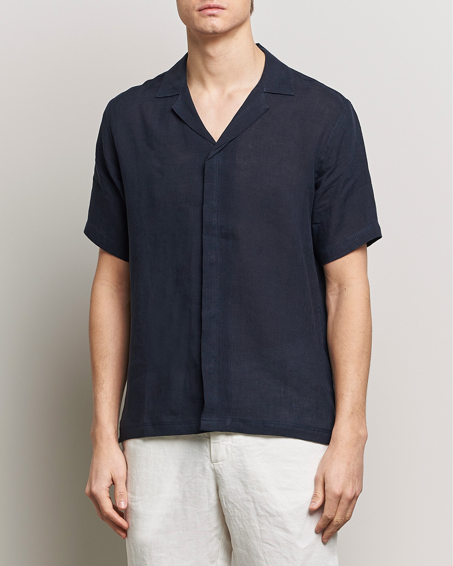 Men | Clothing | Orlebar Brown | Maitan Short Sleeve Linen Shirt Night Iris