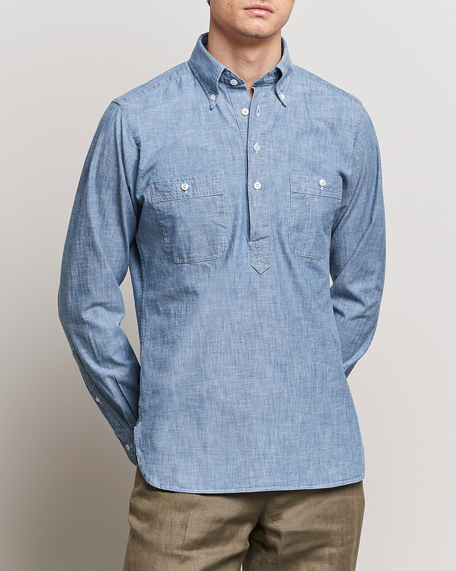 Men | Clothing | Drake's | Chambray Popover Work Shirt Blue
