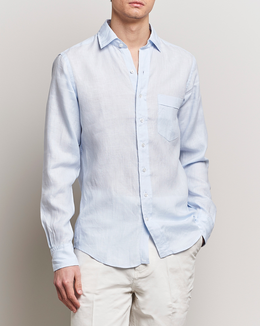 Men | Linen Shirts | Drake's | Linen Summer Shirt Sky Blue