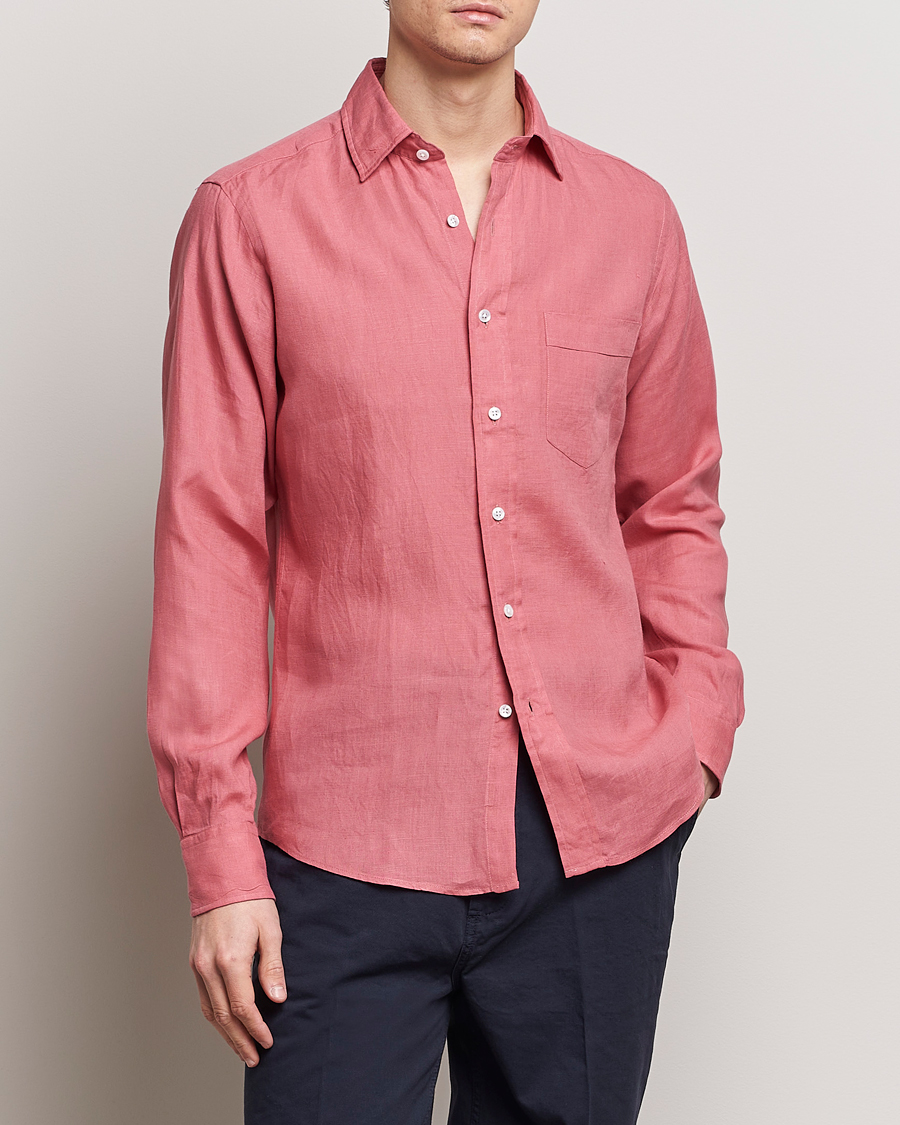 Men |  | Drake's | Linen Summer Shirt Pink