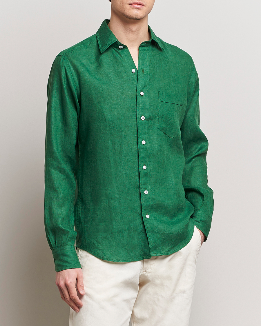 Men | Clothing | Drake's | Linen Summer Shirt Green