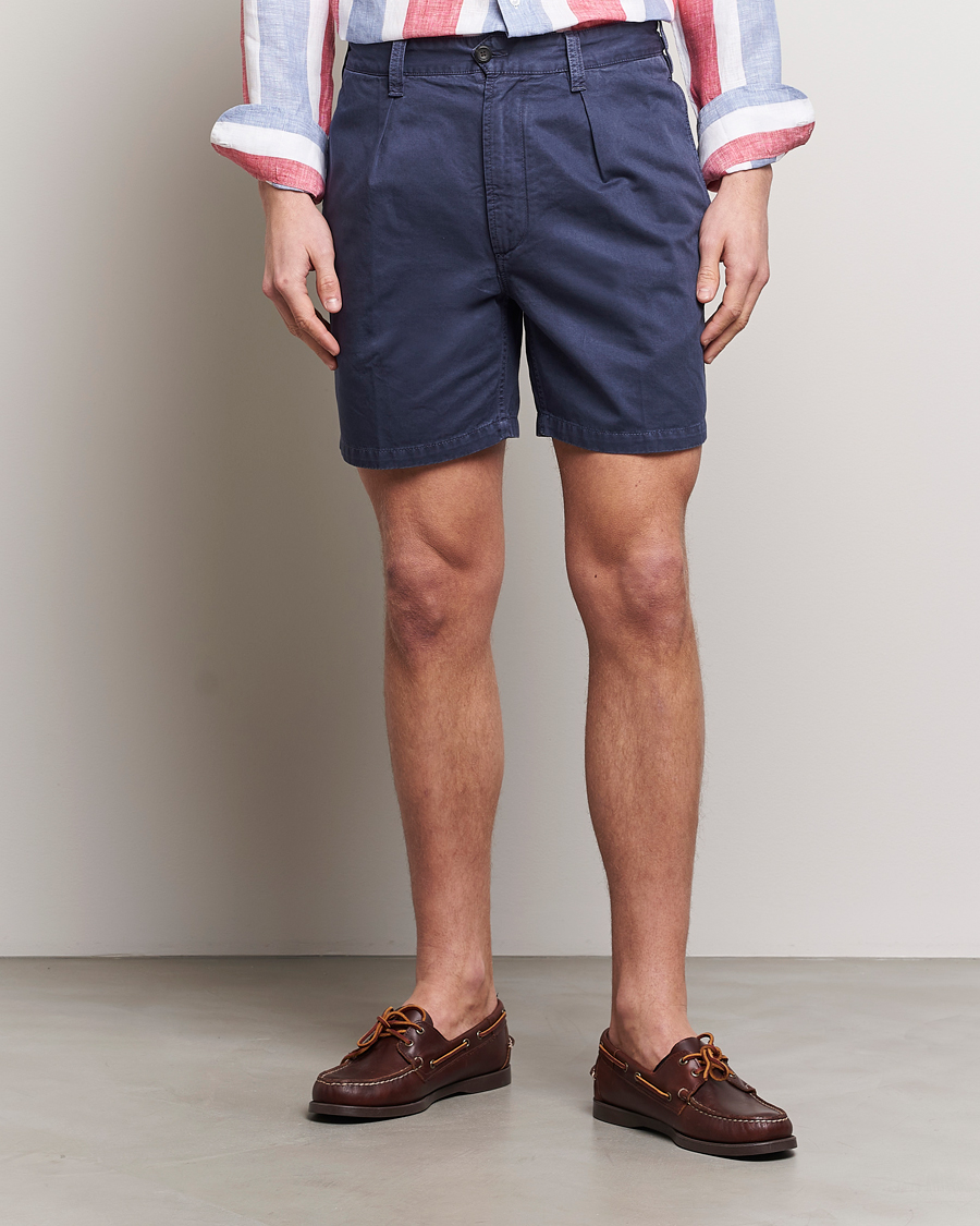 Men | Clothing | Drake's | Cotton Twill Chino Shorts Washed Navy