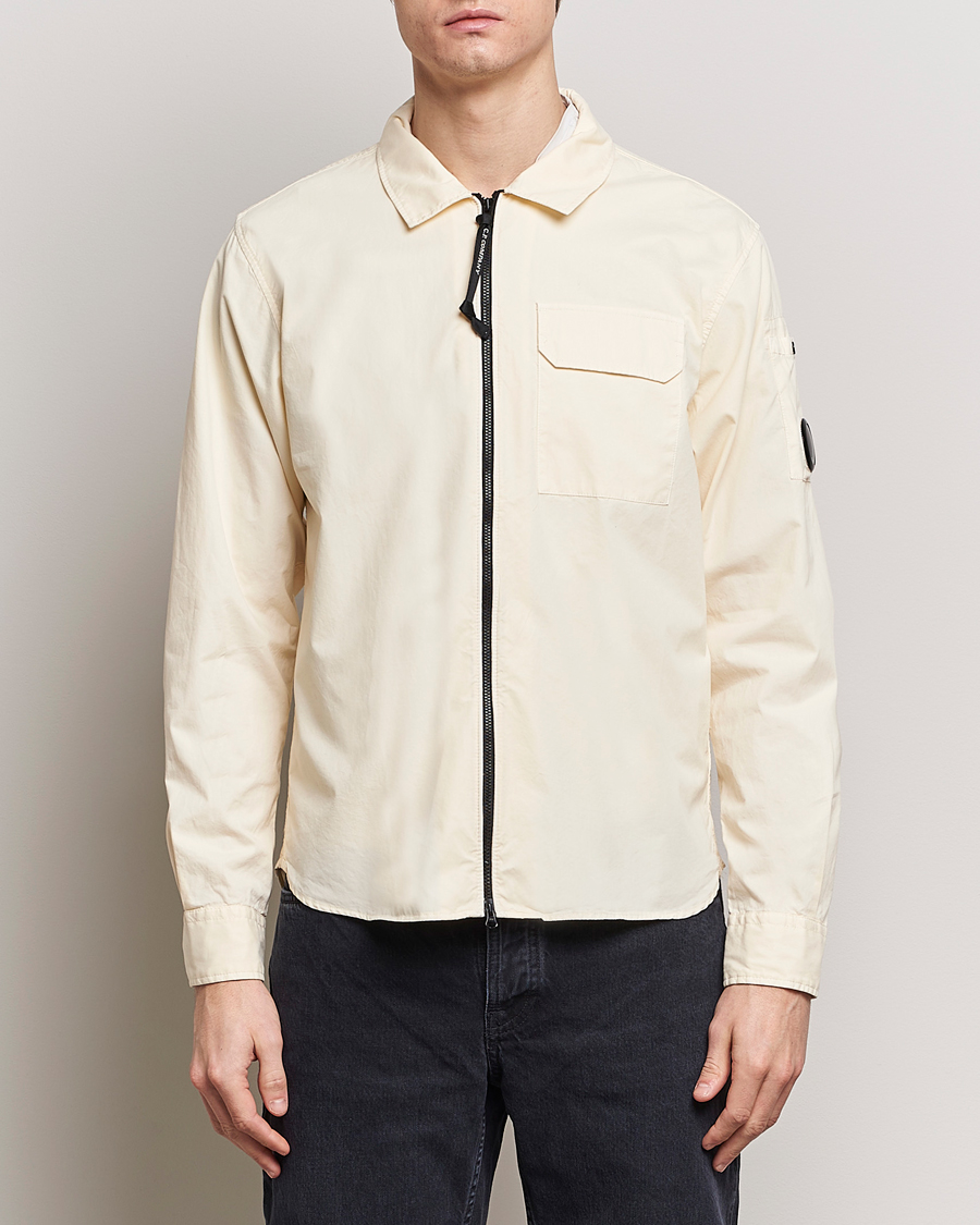 Men | Shirt Jackets | C.P. Company | Garment Dyed Gabardine Zip Shirt Jacket Ecru