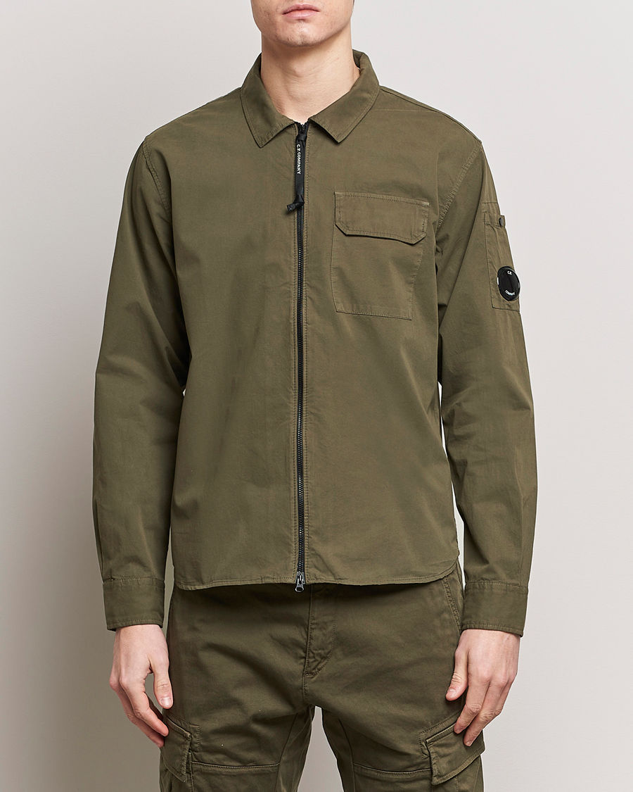 Men | Shirt Jackets | C.P. Company | Garment Dyed Gabardine Zip Shirt Jacket Army
