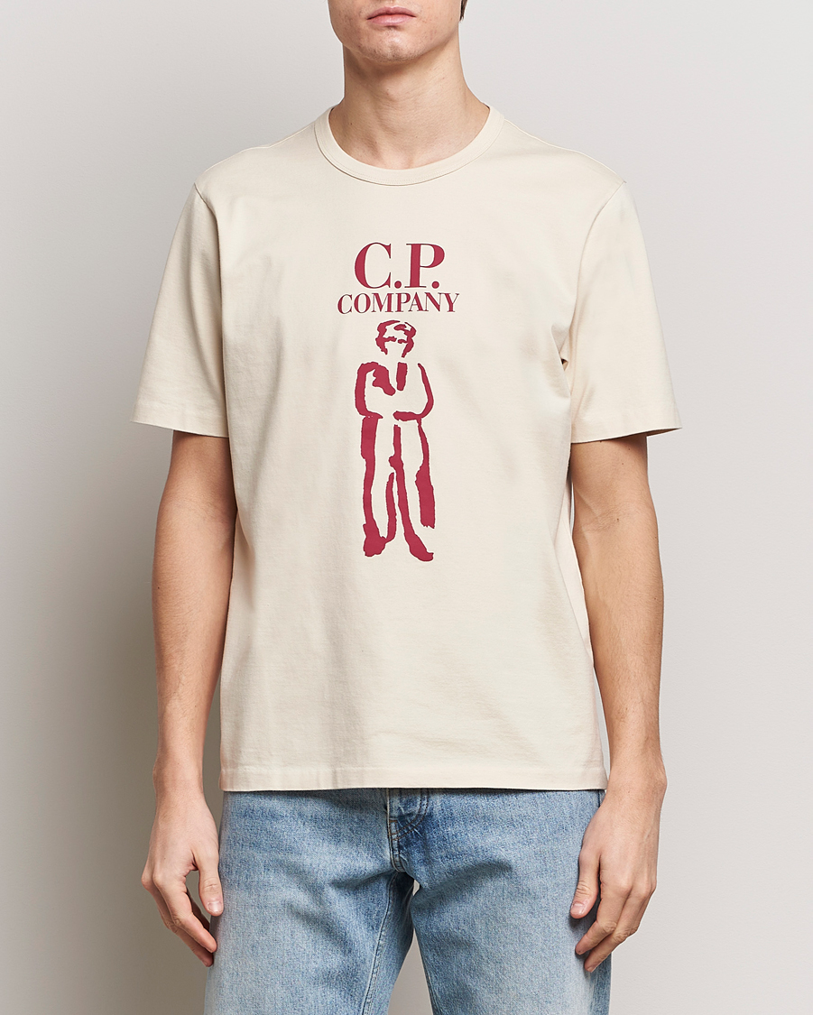 Men |  | C.P. Company | Mercerized Heavy Cotton Logo T-Shirt Ecru