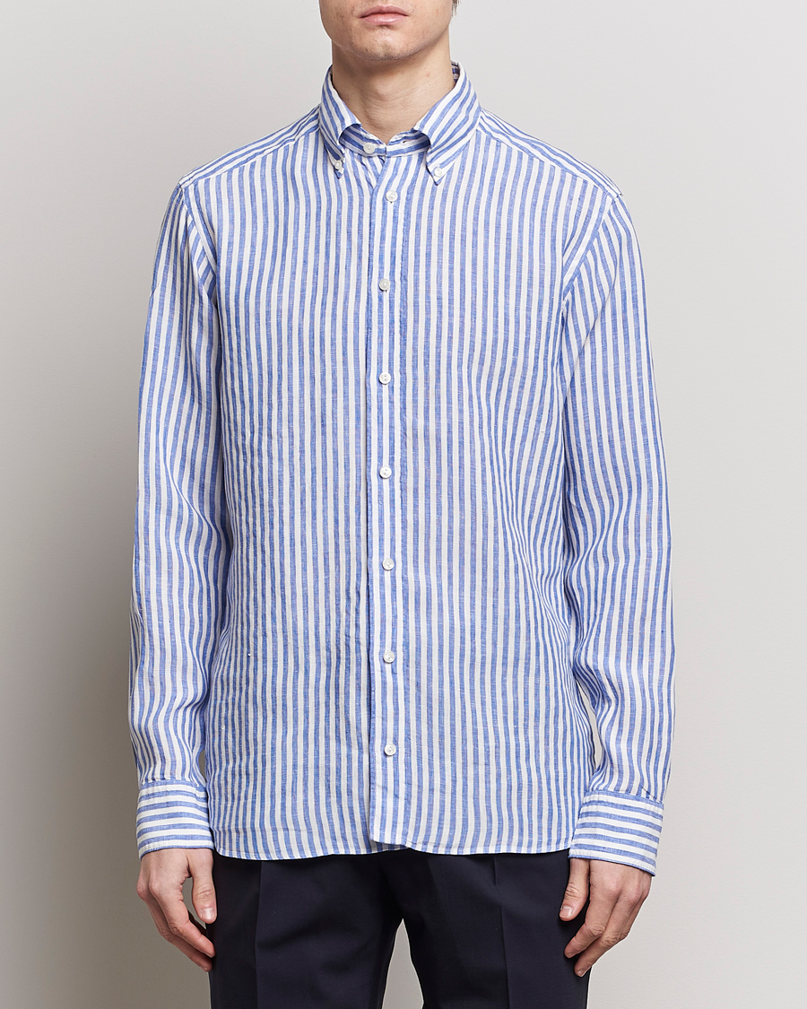 Men | Eton | Eton | Slim Fit Striped Linen Shirt Blue/White