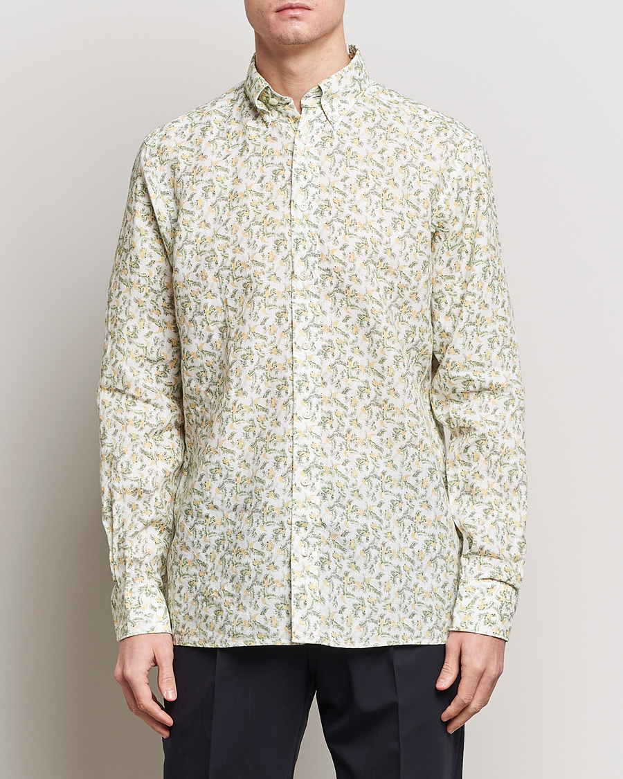 Men | Eton | Eton | Contemporary Fit Printed Linen Shirt Green Banana