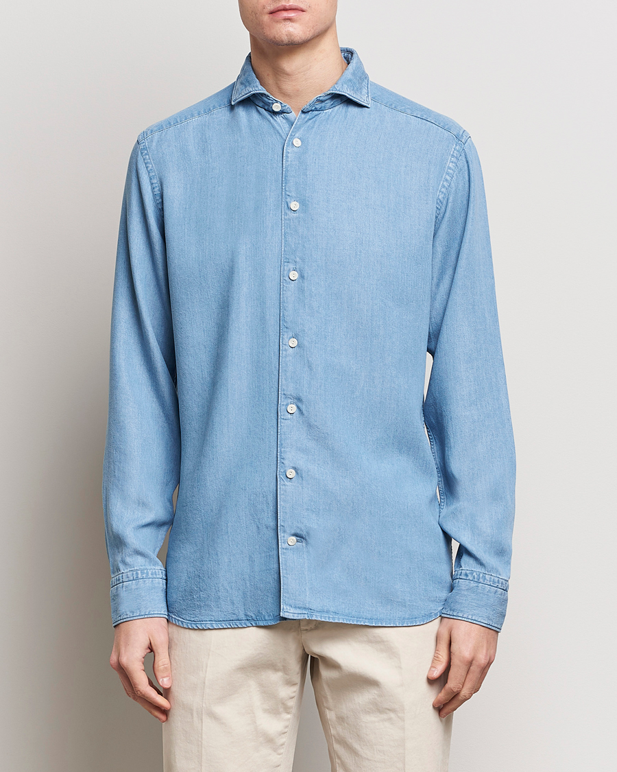 Men |  | Eton | Slim Fit Denim Tencel Shirt Blue