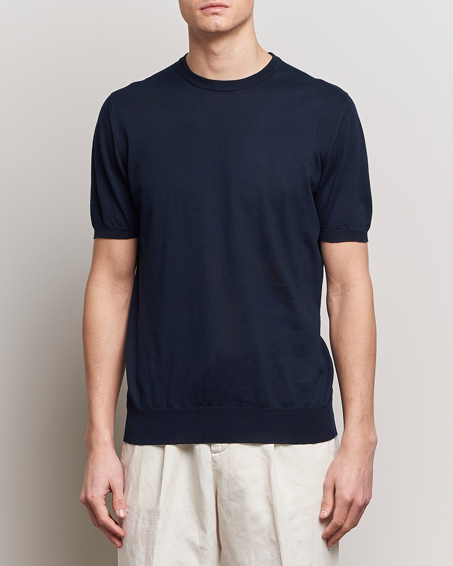 Men | Luxury Brands | Kiton | Sea Island Cotton Knit T-Shirt Navy