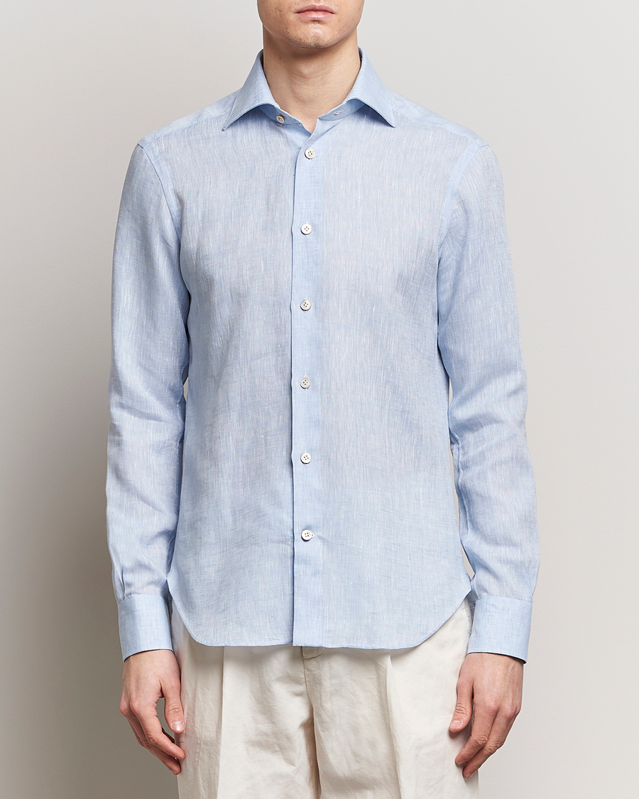 Herr | Luxury Brands | Kiton | Linen Sport Shirt Light Blue
