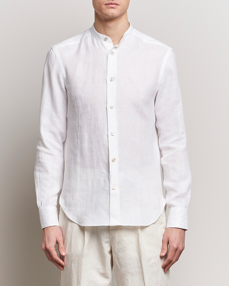 Men |  | Kiton | Linen Guru Collar Shirt White