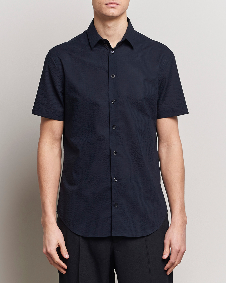 Men |  | Giorgio Armani | Short Sleeve Seersucker Shirt Navy