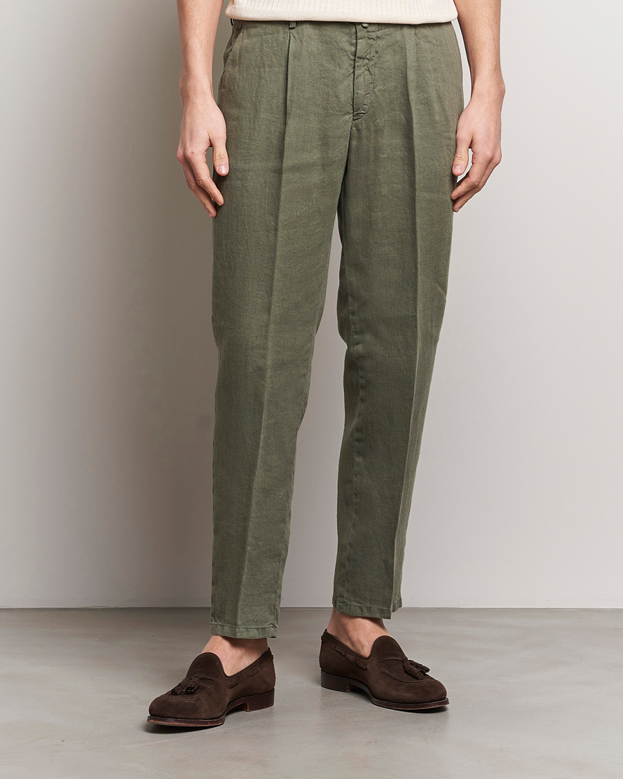 Men | Linen Trousers | Briglia 1949 | Pleated Linen Trousers Olive