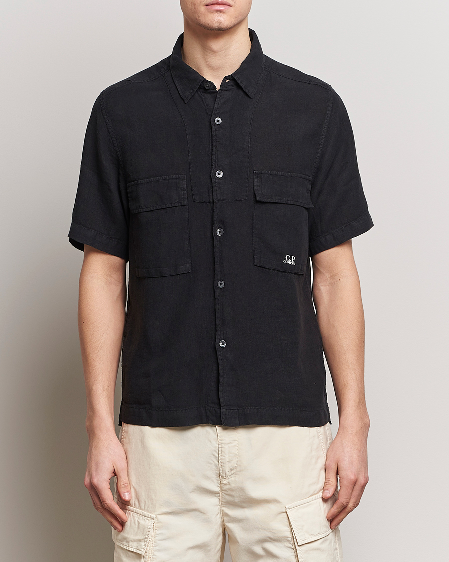 Men | C.P. Company | C.P. Company | Short Sleeve Linen Shirt Black