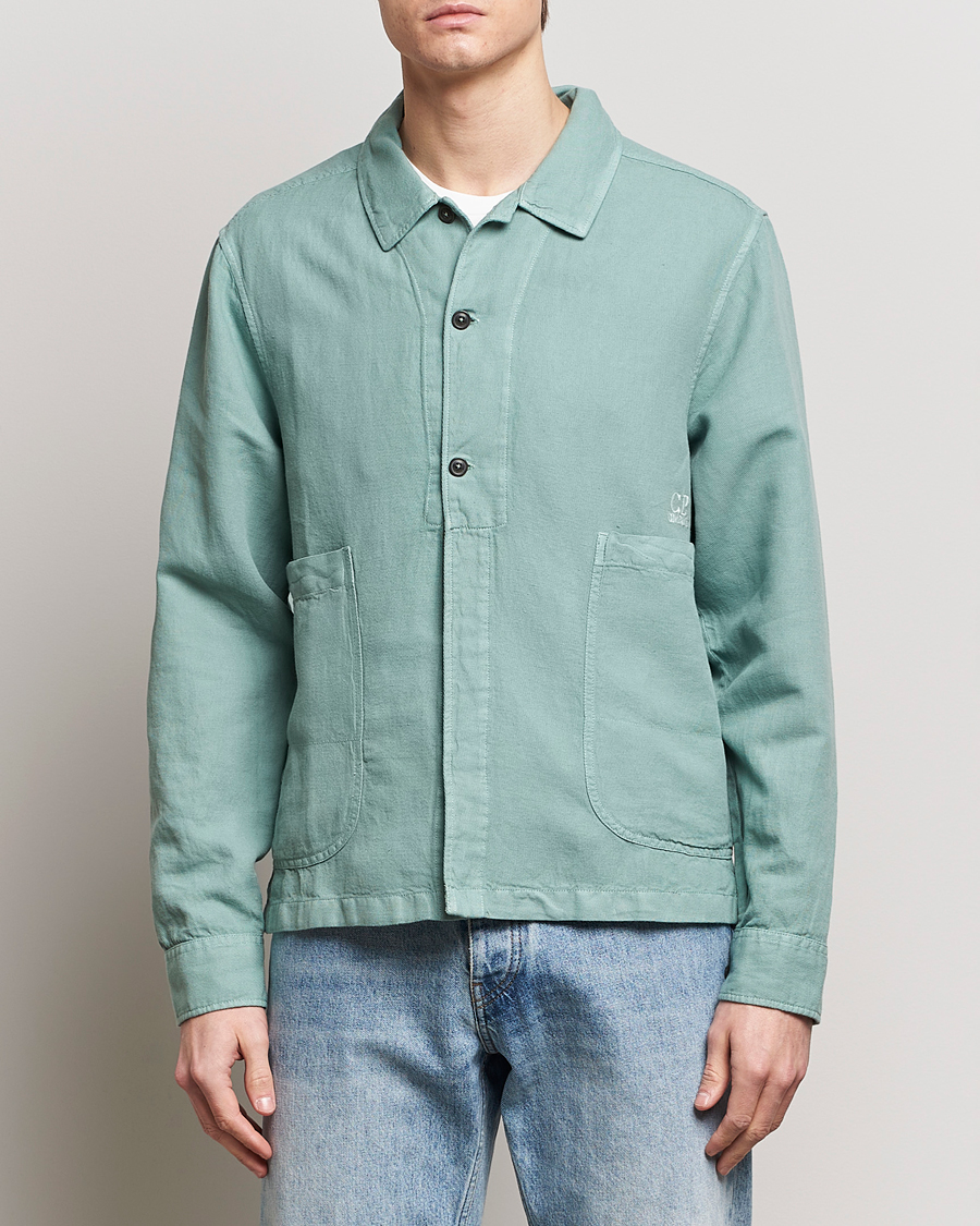 Men | Clothing | C.P. Company | Broken Linen/Cotton Overshirt Light Green