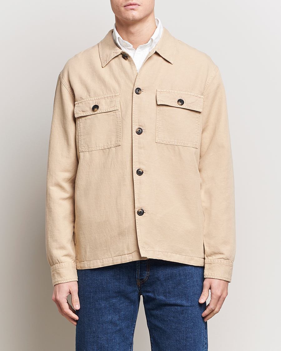 Men | Shirt Jackets | GANT | Linen/Cotton Twill Overshirt Dry Sand