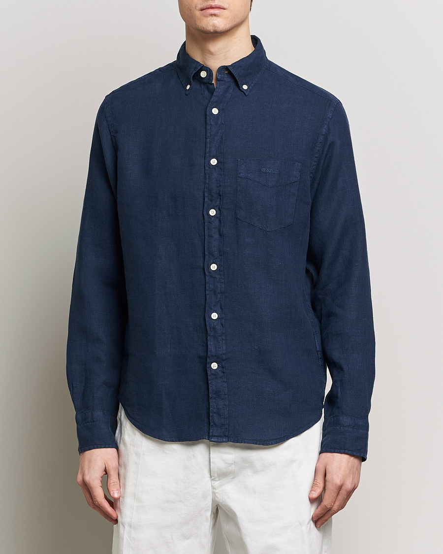 Herr | Skjortor | GANT | Regular Fit Garment Dyed Linen Shirt Marine