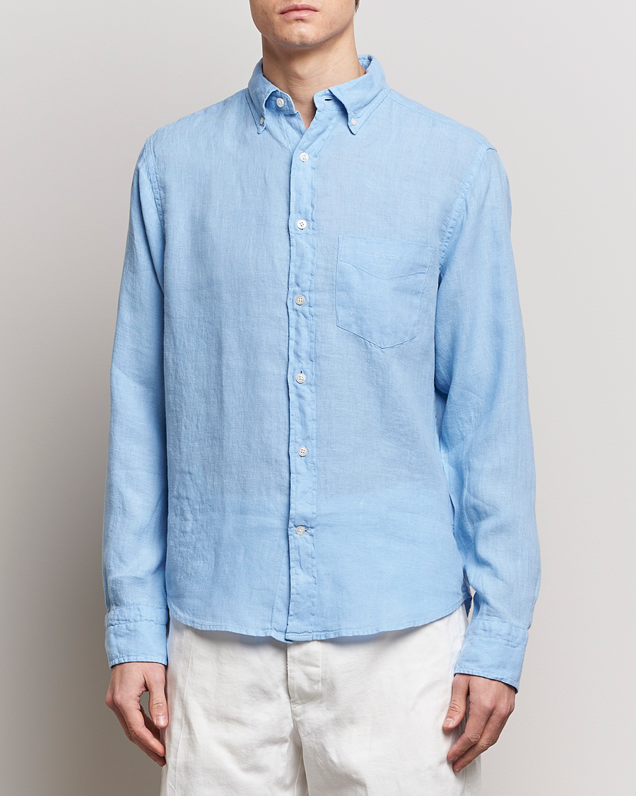 Herr | Lojalitetserbjudande | GANT | Regular Fit Garment Dyed Linen Shirt Capri Blue