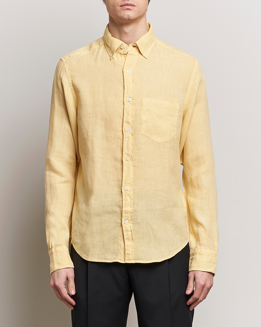 Herr | Lojalitetserbjudande | GANT | Regular Fit Garment Dyed Linen Shirt Dusty Yellow