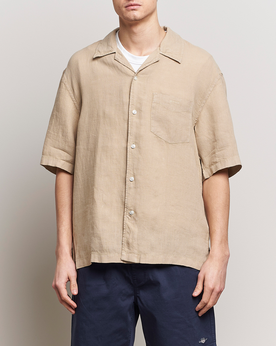 Herr | Lojalitetserbjudande | GANT | Relaxed Fit Linen Resort Short Sleeve Shirt Concrete Beige