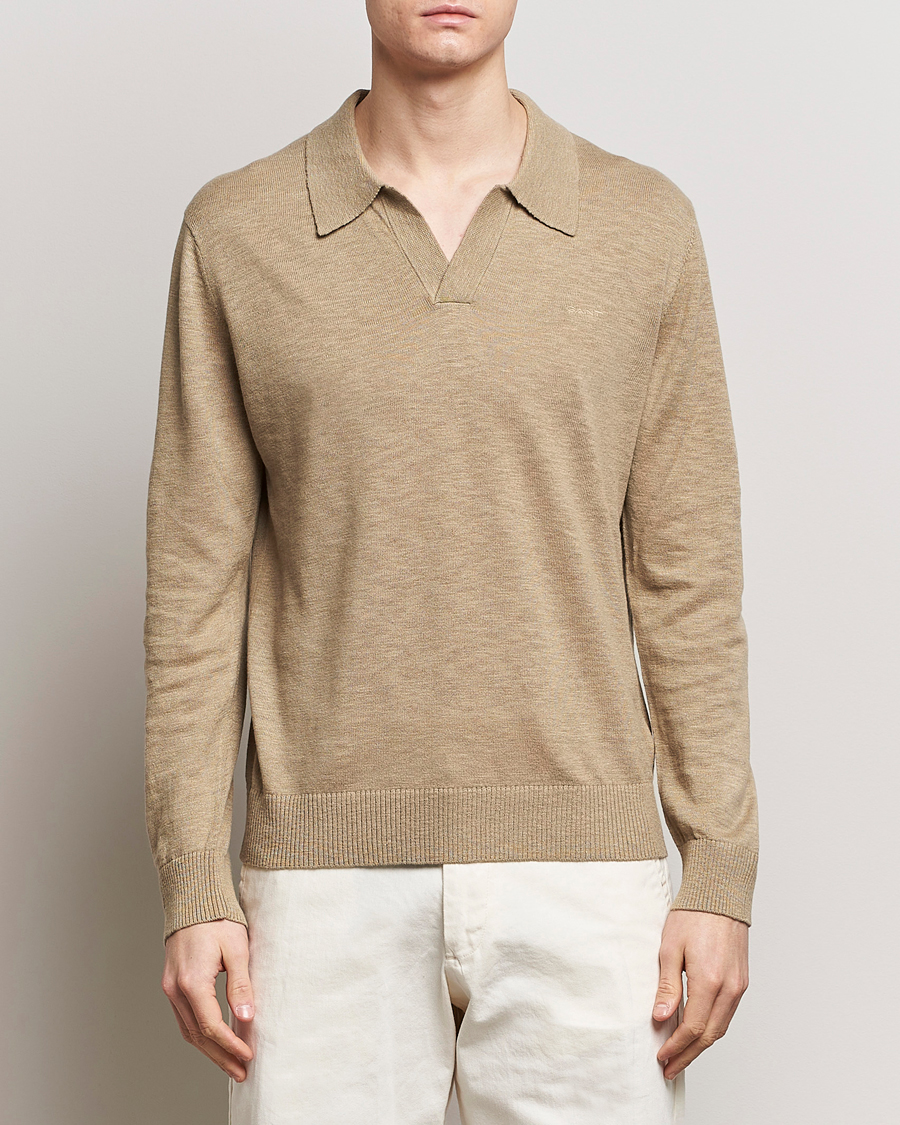 Men | Knitted Polo Shirts | GANT | Cotton/Linen Knitted Polo Dried Clay