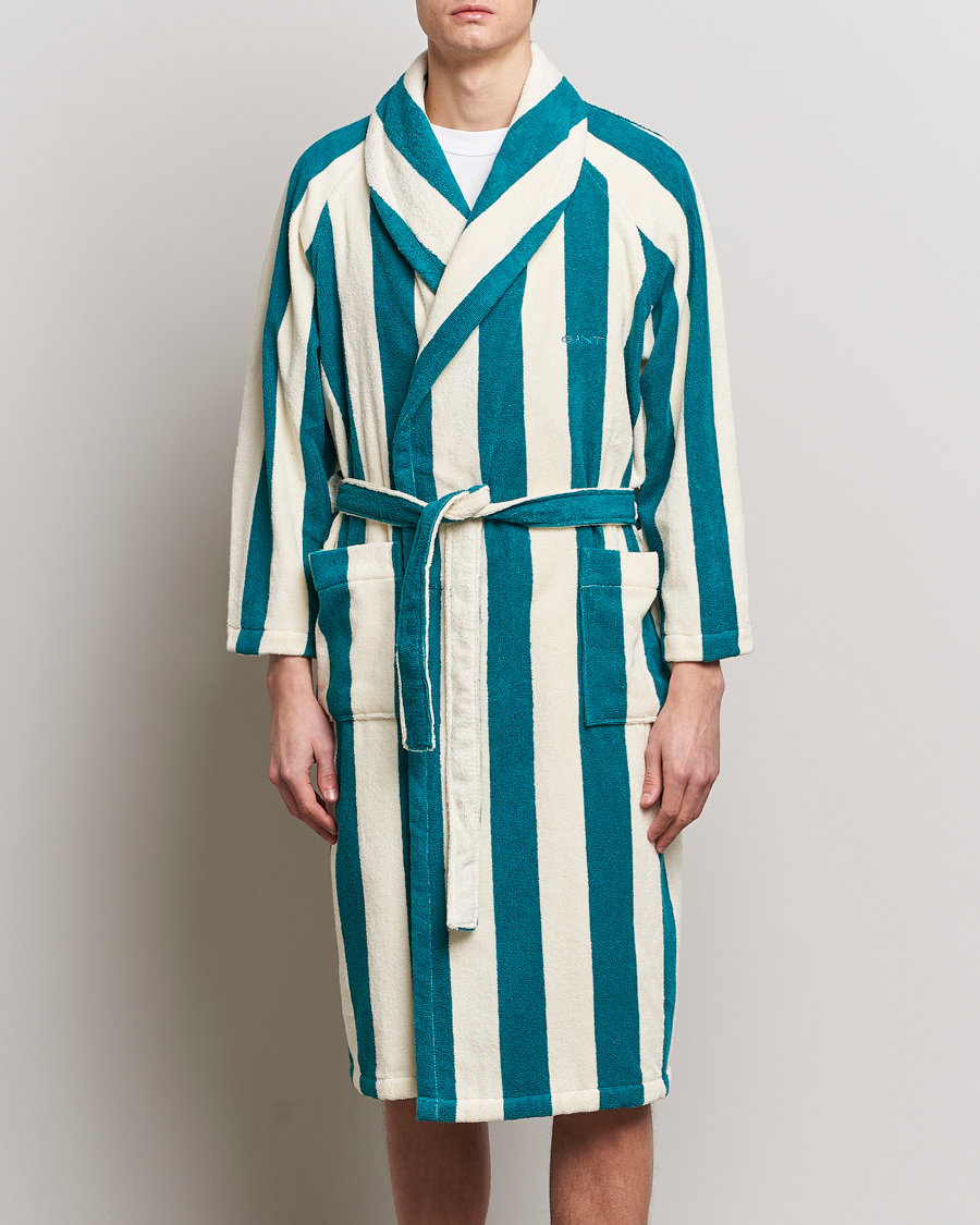 Homme | Peignoirs | GANT | Striped Robe Ocean Turquoise/White