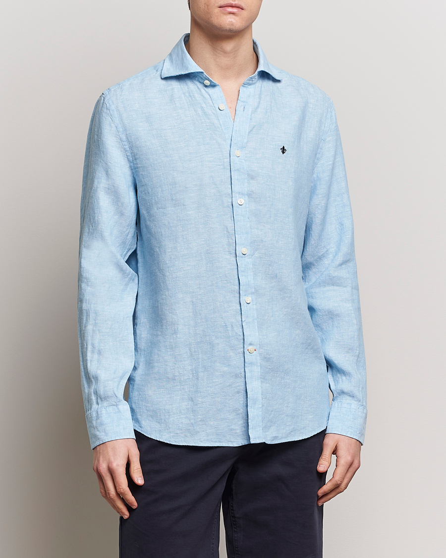 Herr | Kläder | Morris | Slim Fit Linen Cut Away Shirt Light Blue