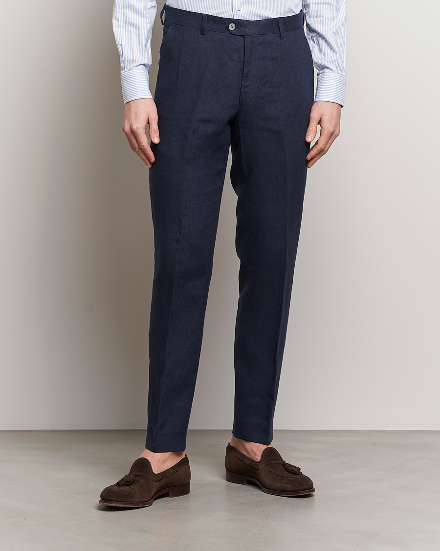 Men | Suit Trousers | Oscar Jacobson | Denz Linen Trousers Navy