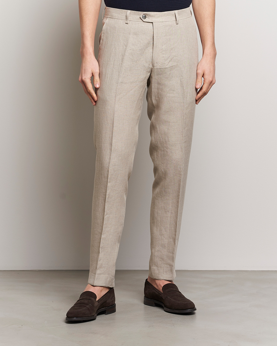 Men | Suit Trousers | Oscar Jacobson | Denz Linen Trousers Beige