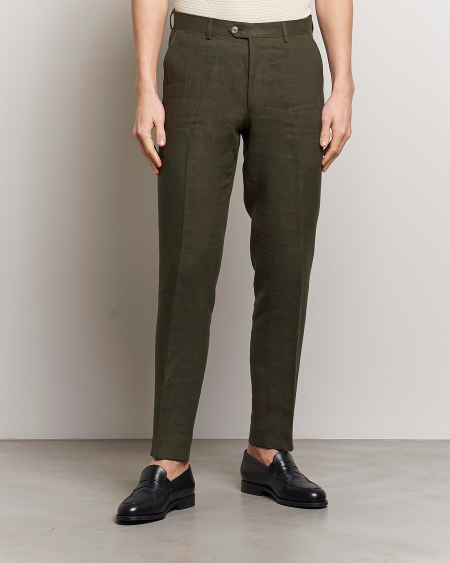 Men | Suit Trousers | Oscar Jacobson | Denz Linen Trousers Olive