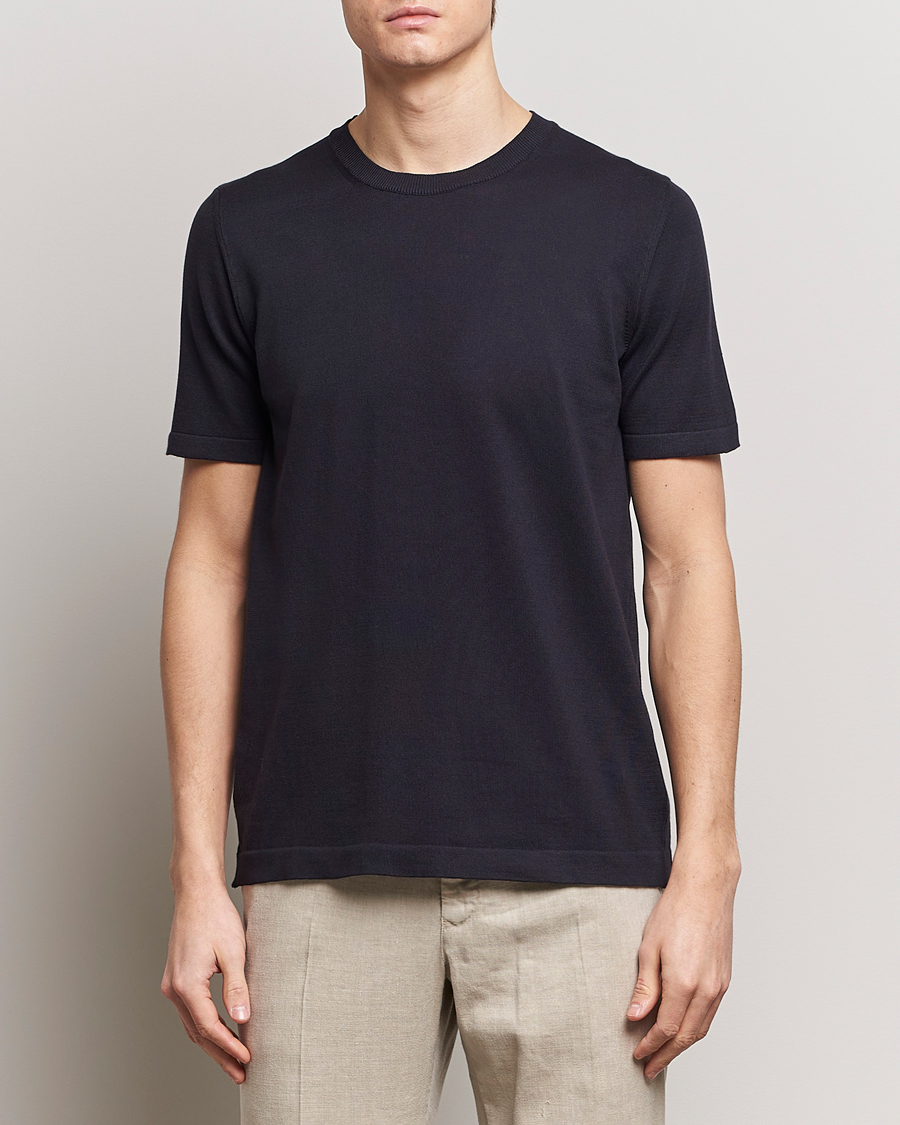 Men | Oscar Jacobson | Oscar Jacobson | Brian Knitted Cotton T-Shirt Navy