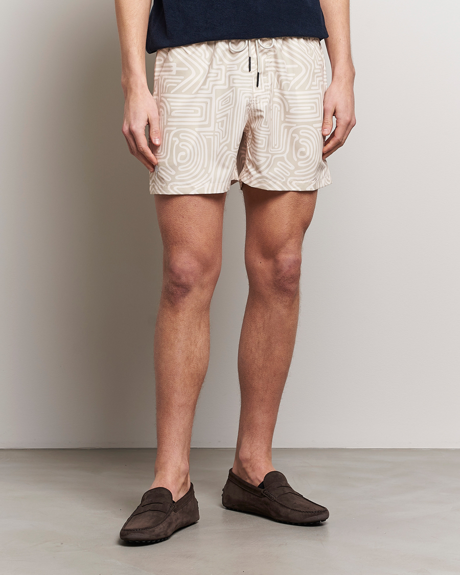 Men | Drawstring swim shorts | OAS | Printed Swimshorts Cream Golconda